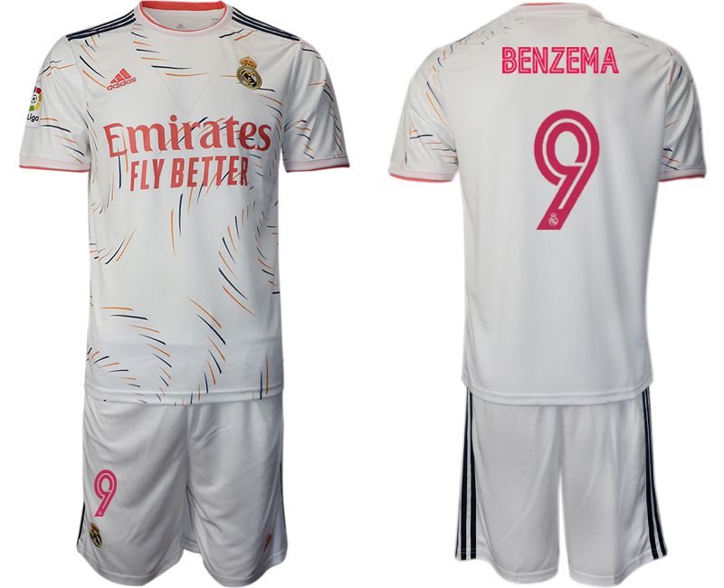 Men 2021-2022 Club Real Madrid home white #9 Adidas Soccer Jersey